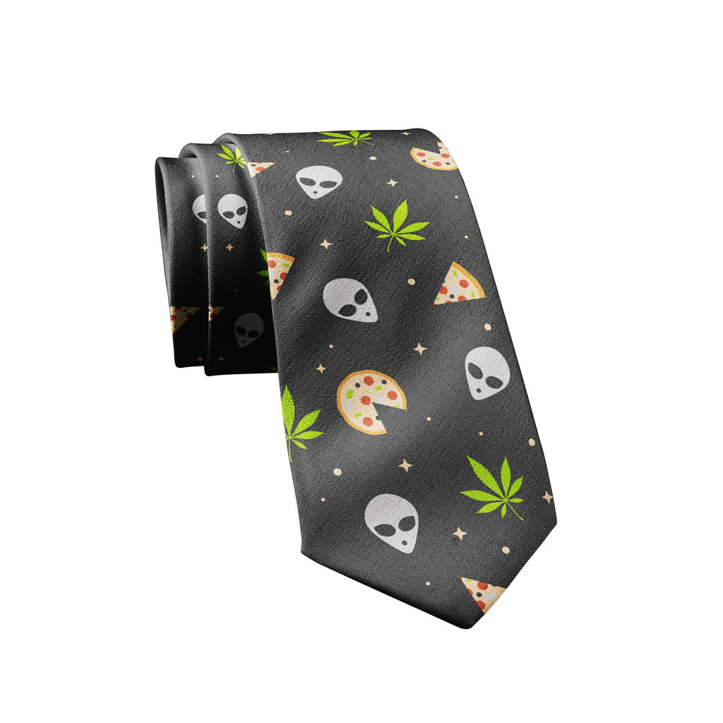 Alien Weed Pizza Tie