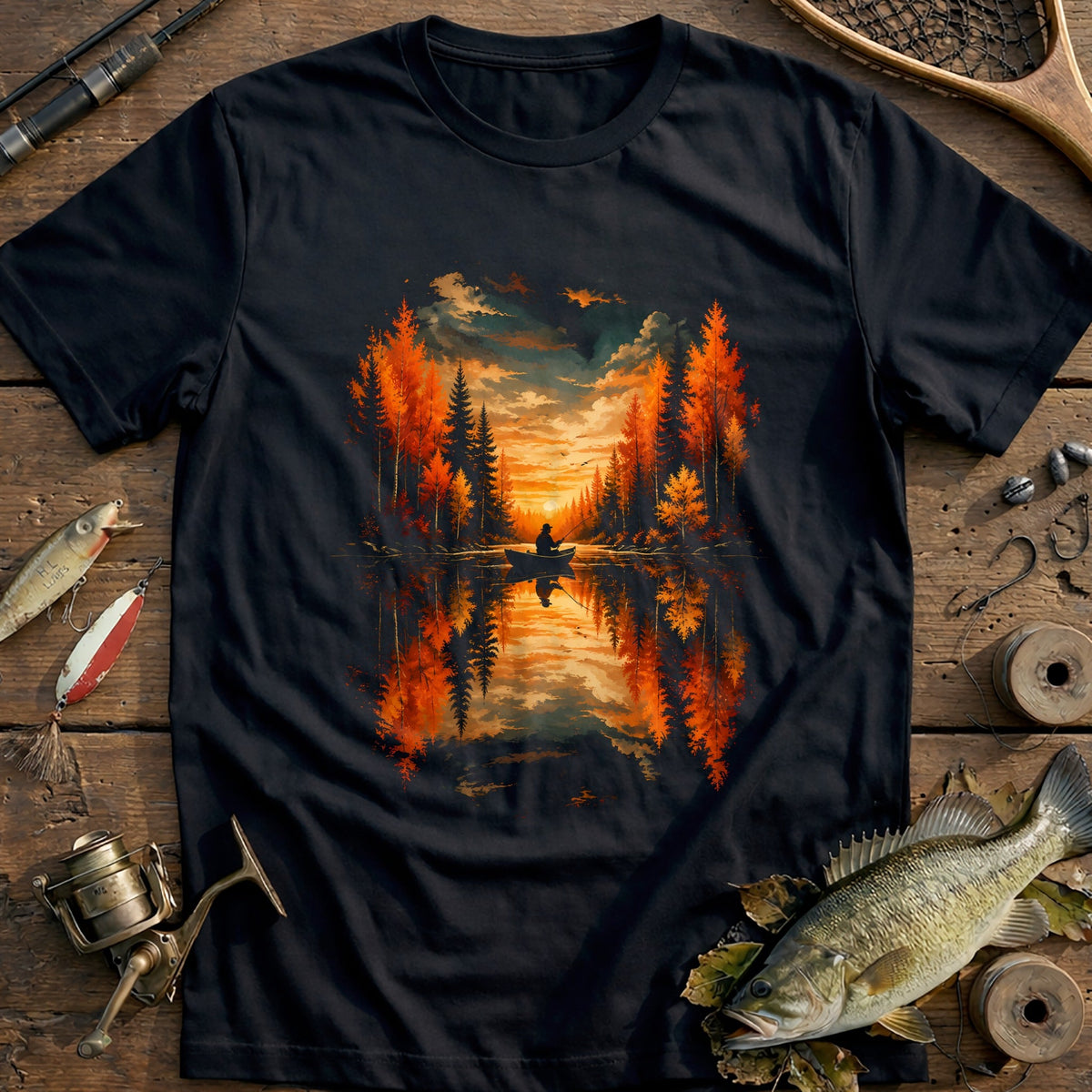 Autumn Lake Reflection Fishing T-Shirt product image 2