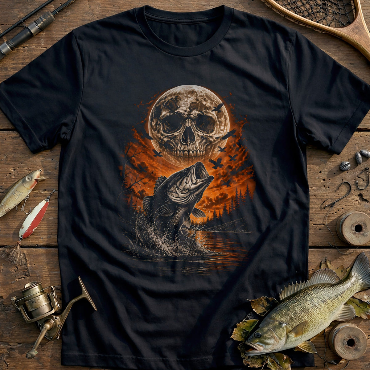 Bass Skull Moon Crows Fishing T-Shirt EU product image 2