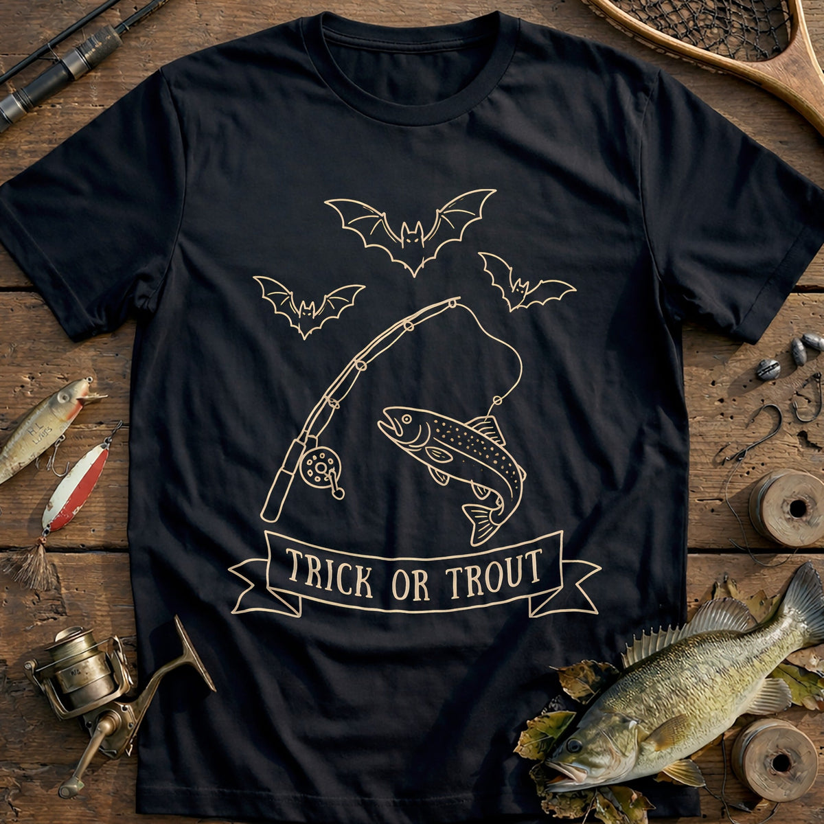 Bats Trick or Trout Fishing T-Shirt product image 2