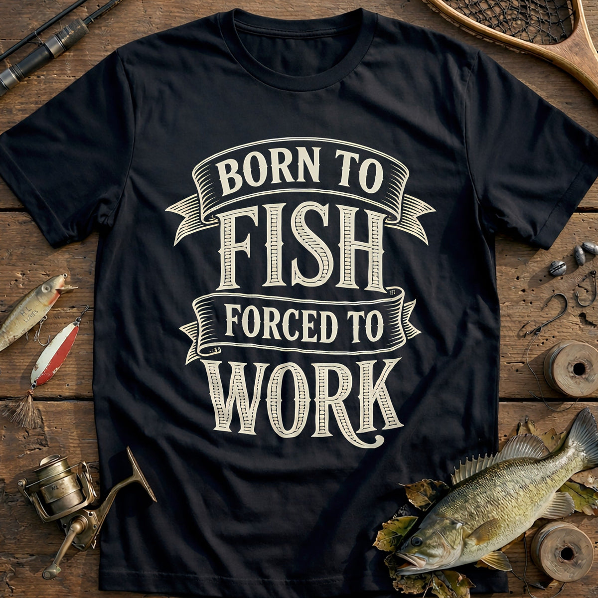 Born to Fish Forced to Work Fishing T-Shirt EU product image 2
