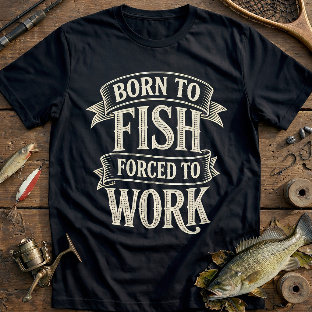 Born to Fish Forced to Work Fishing T-Shirt US product image 2