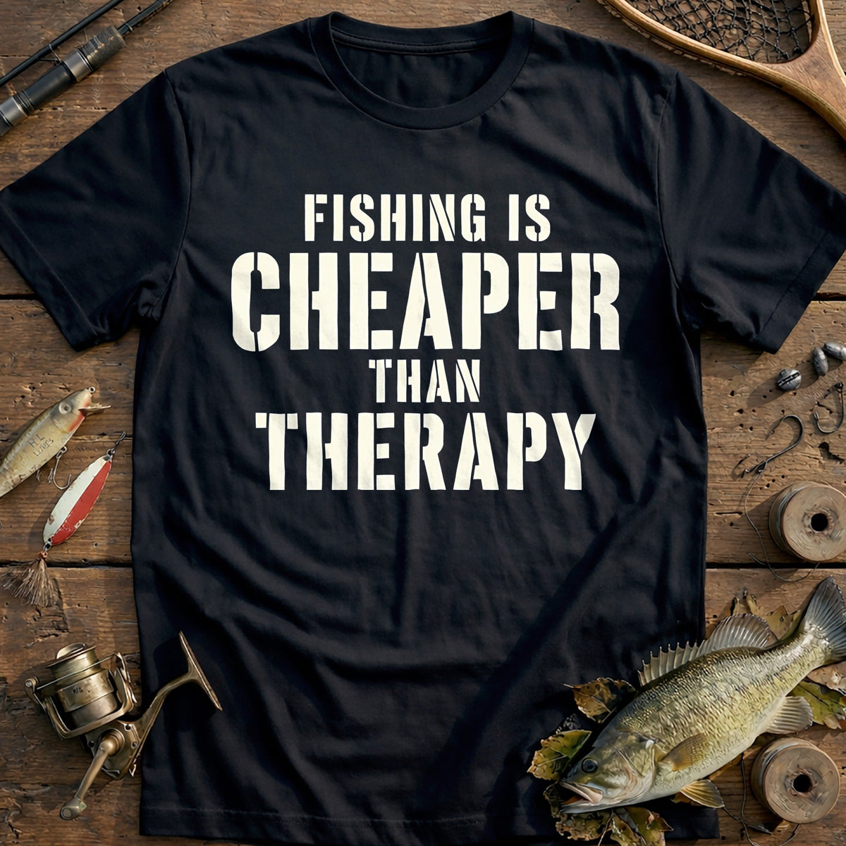 Fishing is Cheaper Than Therapy T-Shirt product image 1