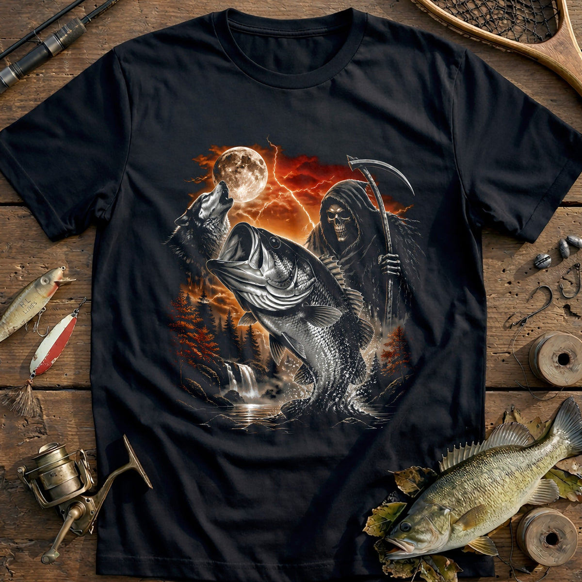 Grand Bass Wolf Reaper Fishing T-Shirt US product image 1