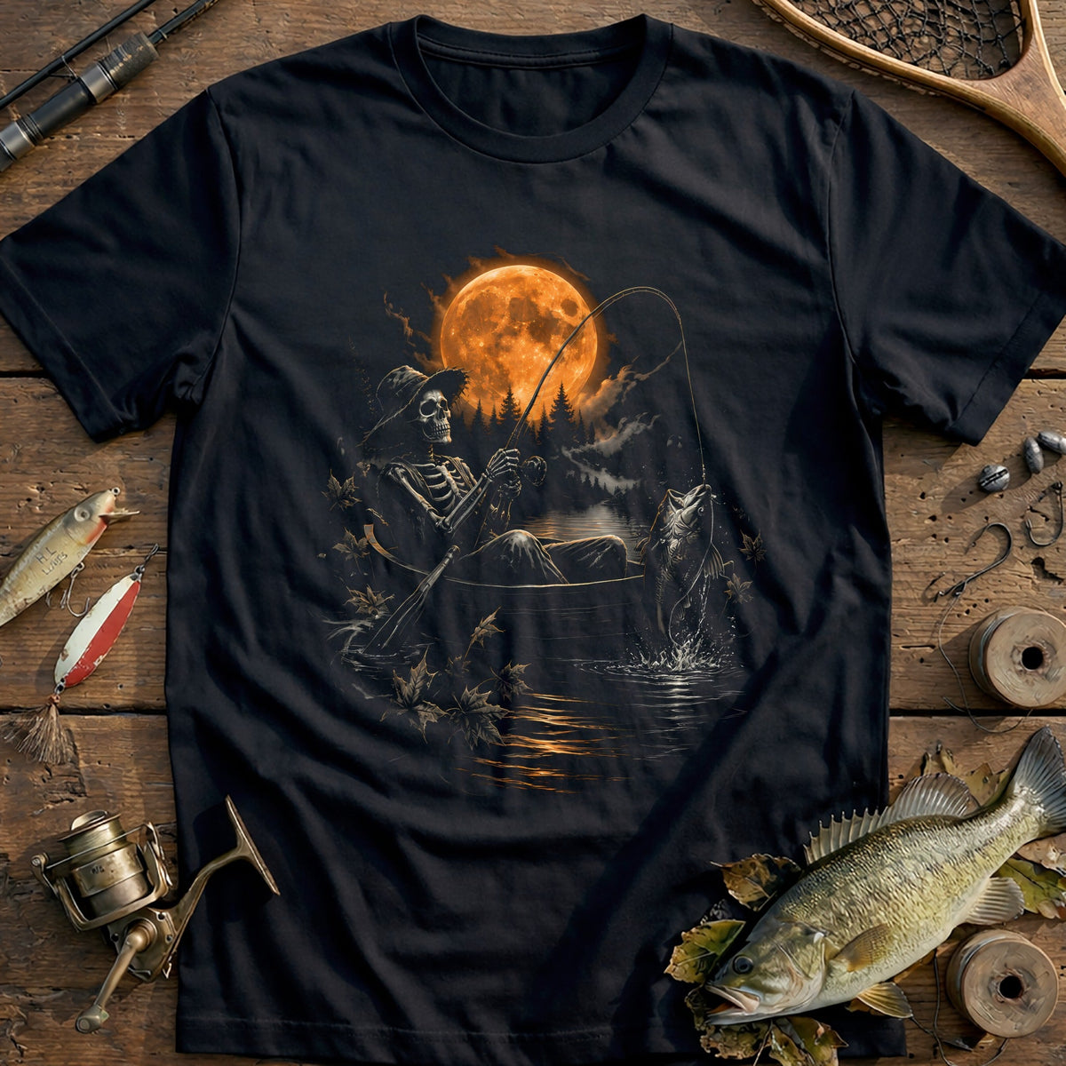 Skeleton Angler Rowboat Fishing T-Shirt AU product image 1