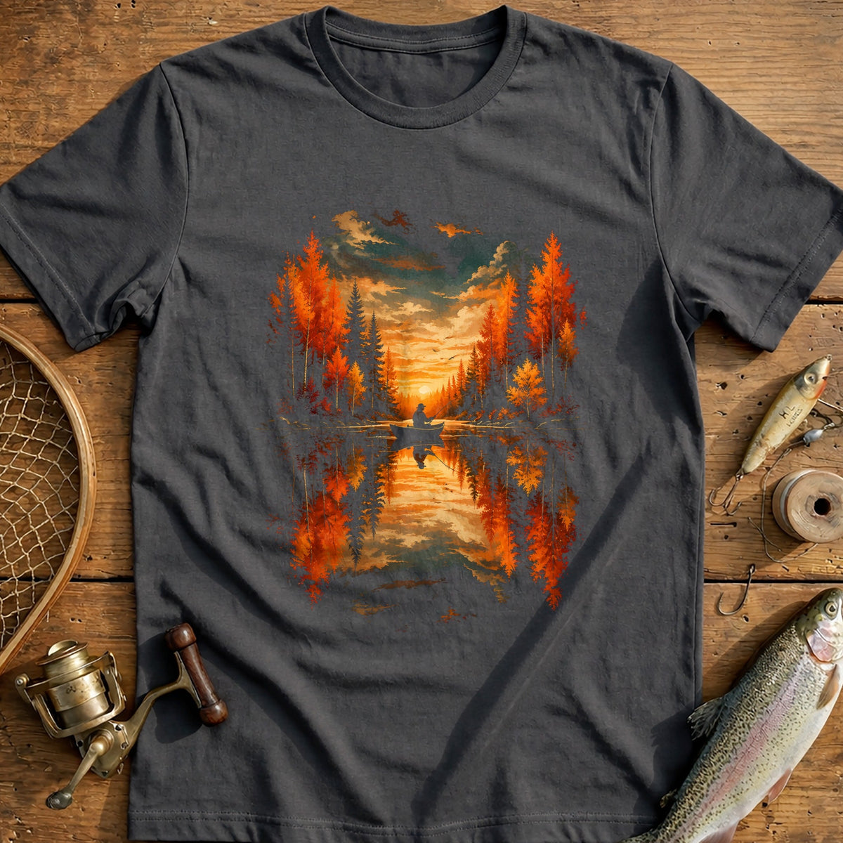 Autumn Lake Reflection Fishing T-Shirt AU product image 3