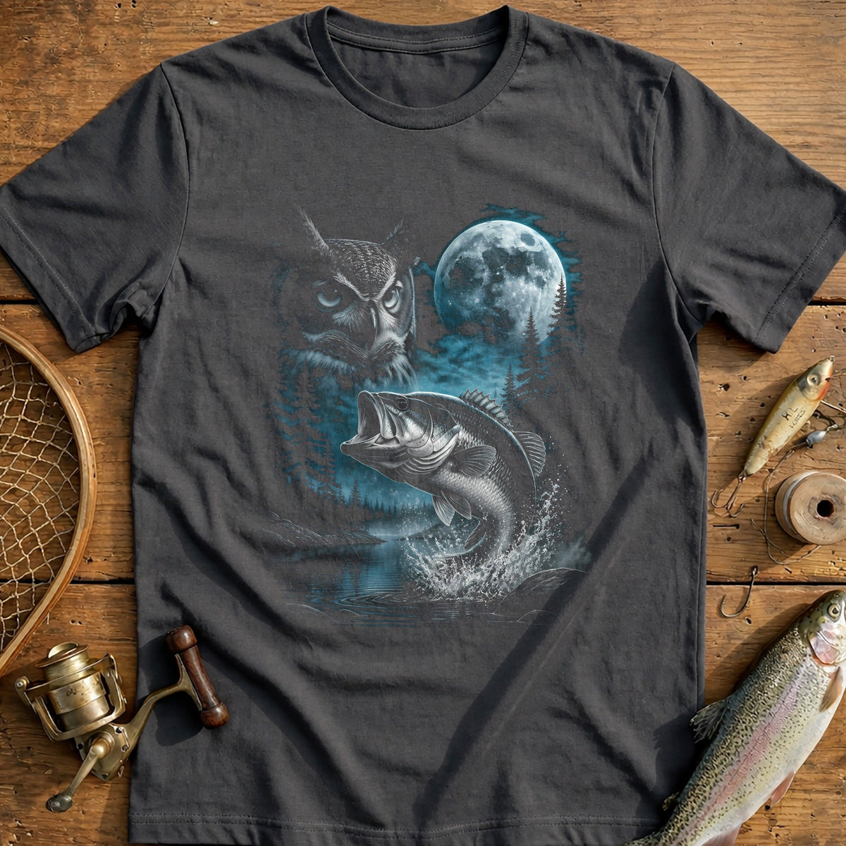 Bass Owl Full Moon Fishing T-Shirt US product image 1
