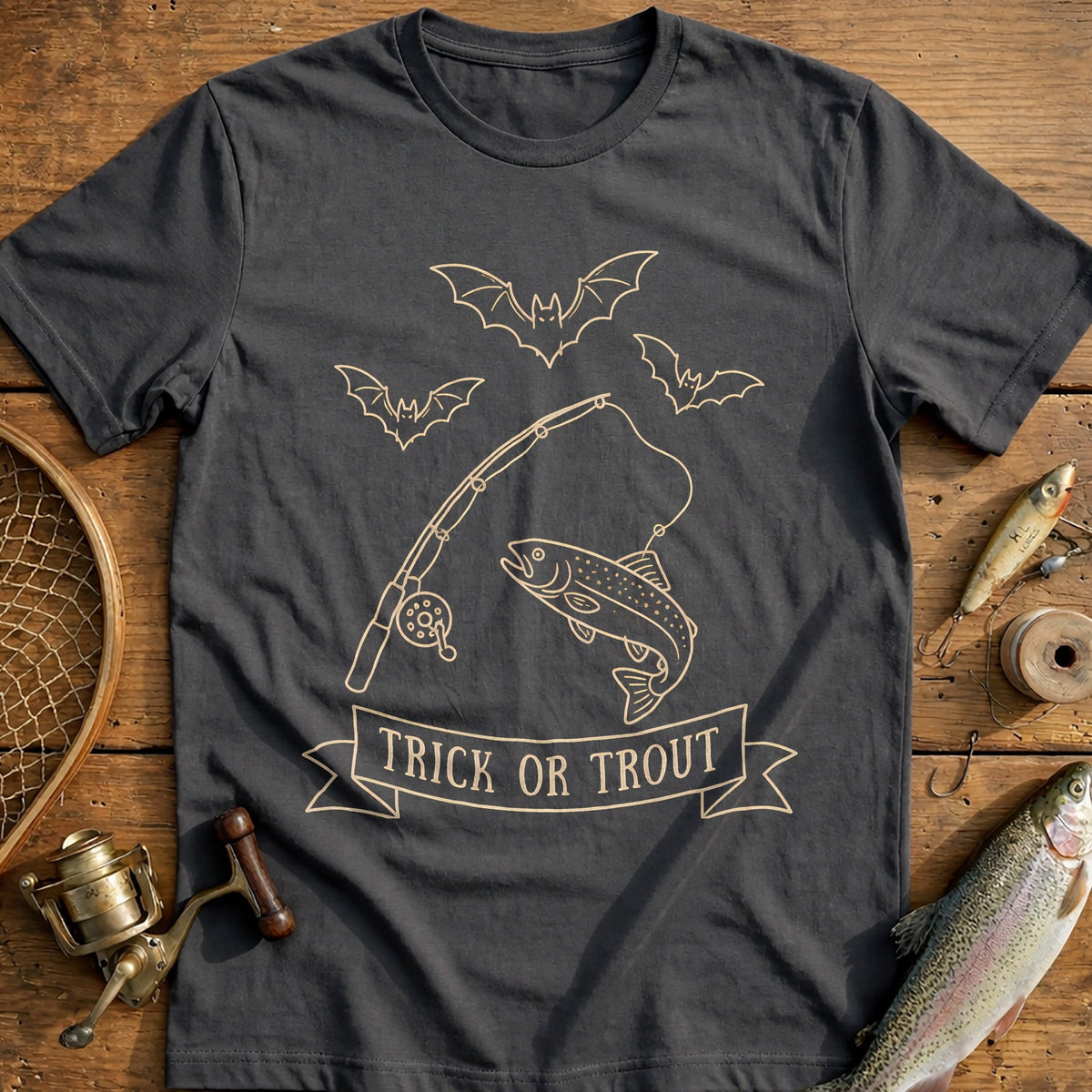 Bats Trick or Trout Fishing T-Shirt AU product image 3