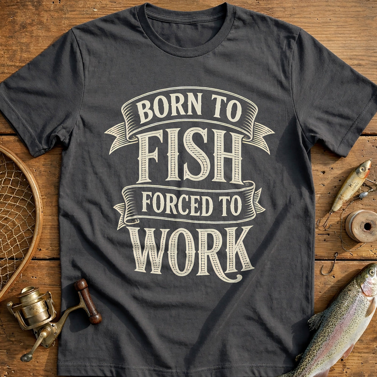 Born to Fish Forced to Work Fishing T-Shirt product image 3