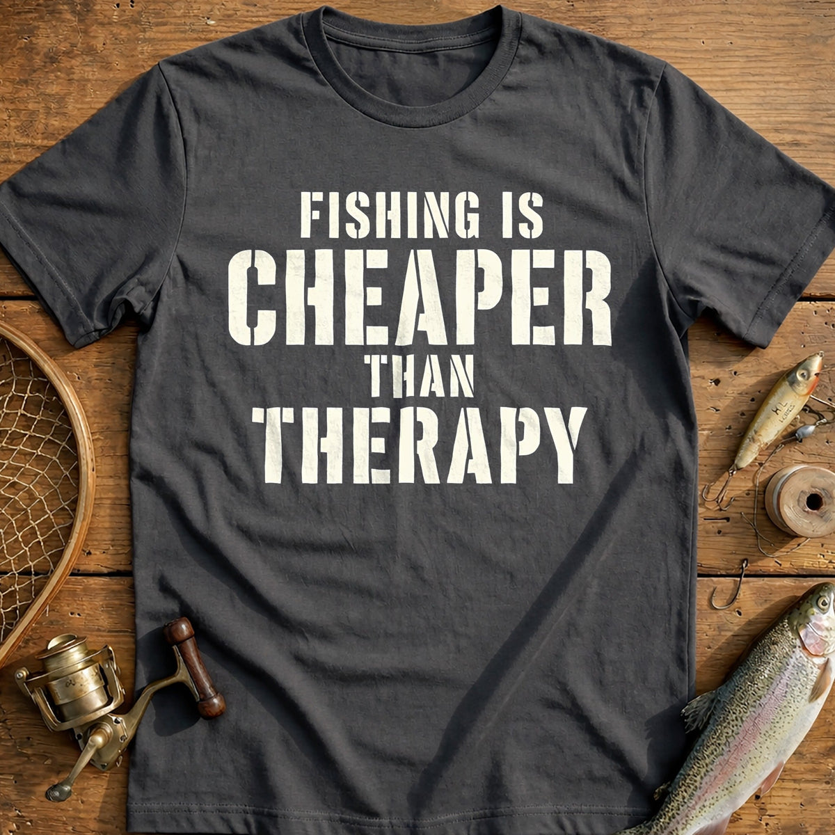 Fishing is Cheaper Than Therapy T-Shirt product image 3
