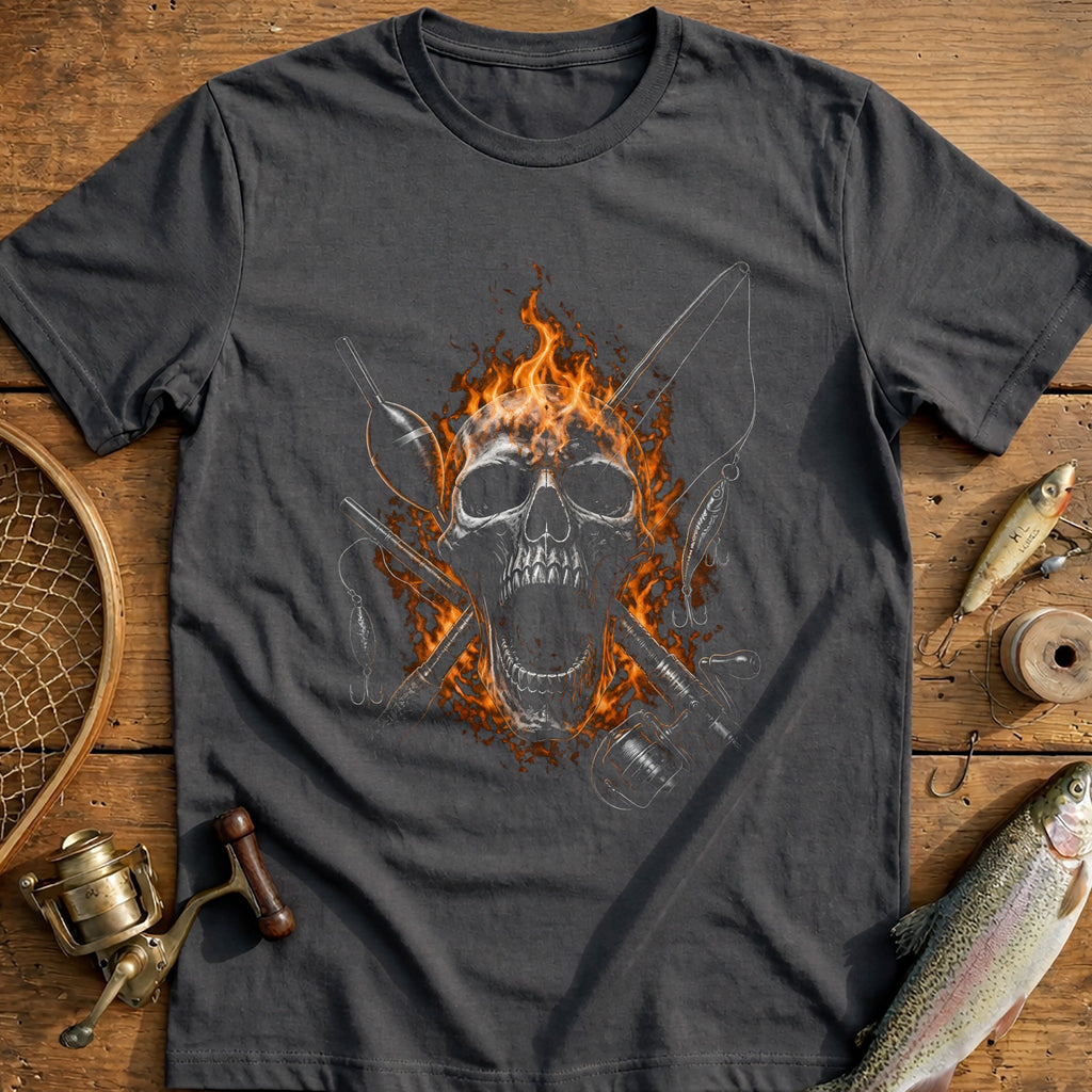 Flaming Skull Rod Tackle Fishing T-Shirt AU product image 3