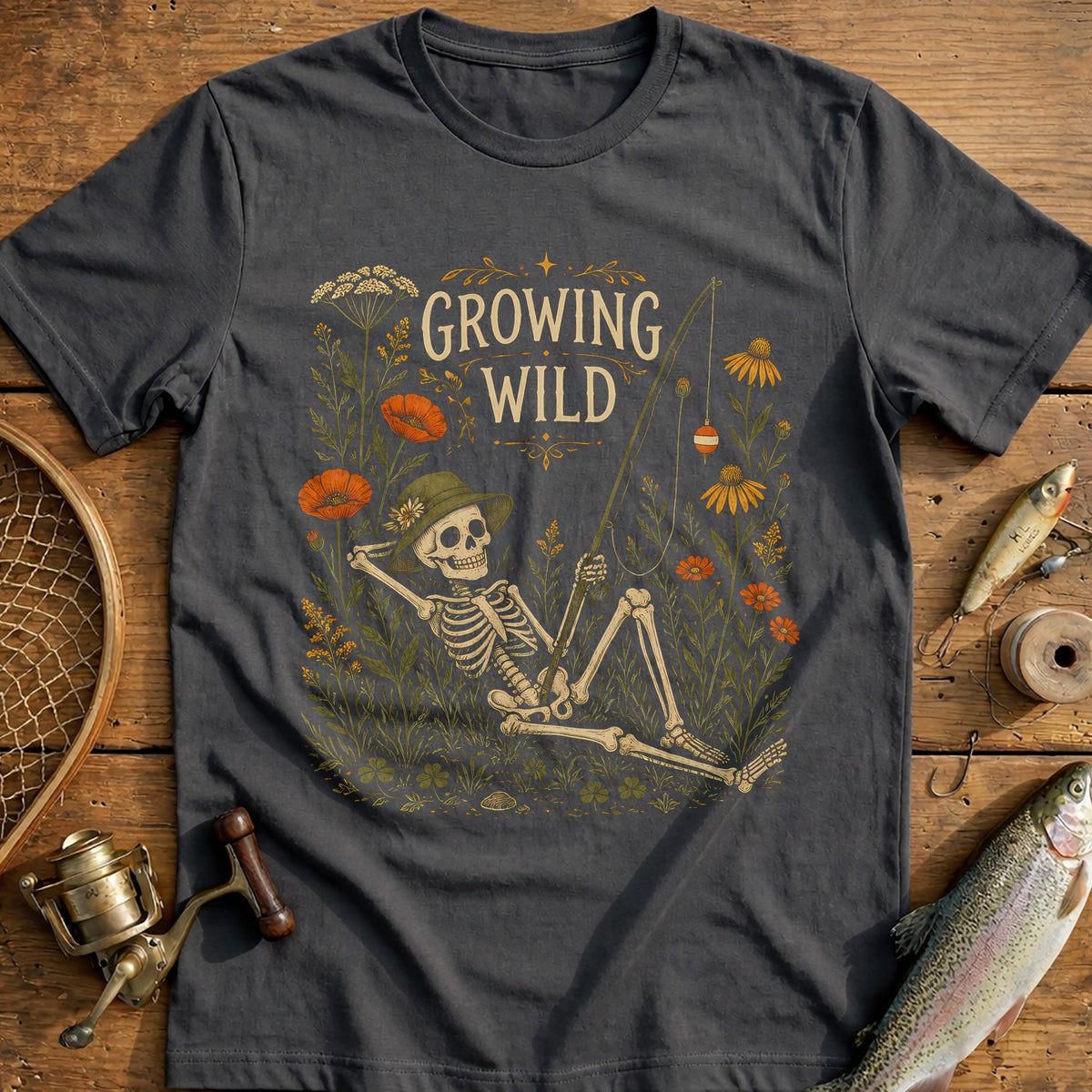 Growing Wild Skeleton Fishing T-Shirt US product image 1