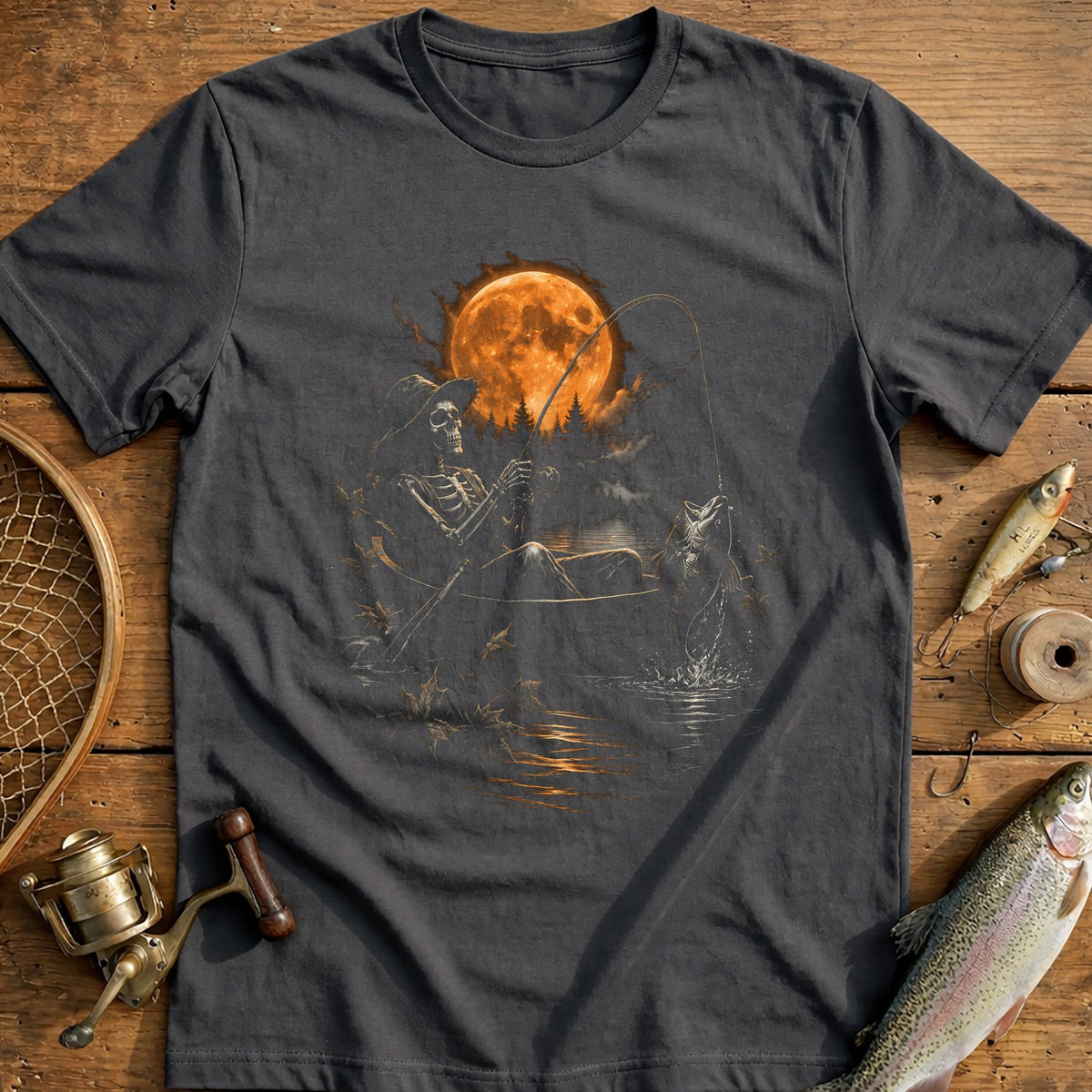 Skeleton Angler Rowboat Fishing T-Shirt AU product image 3