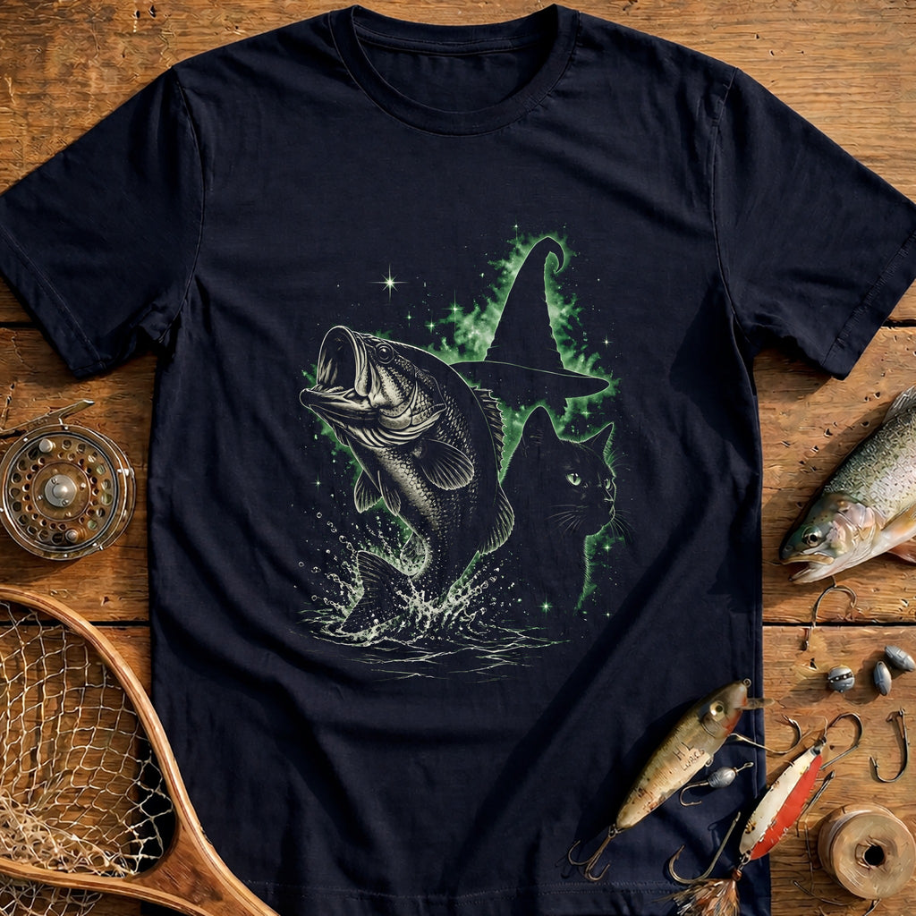 Bass Cat Witchhat Green Fishing T-Shirt product image 1