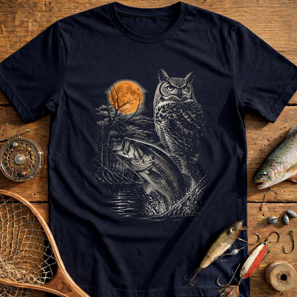 Bass Owl Trees Silver Fishing T-Shirt EU product image 1
