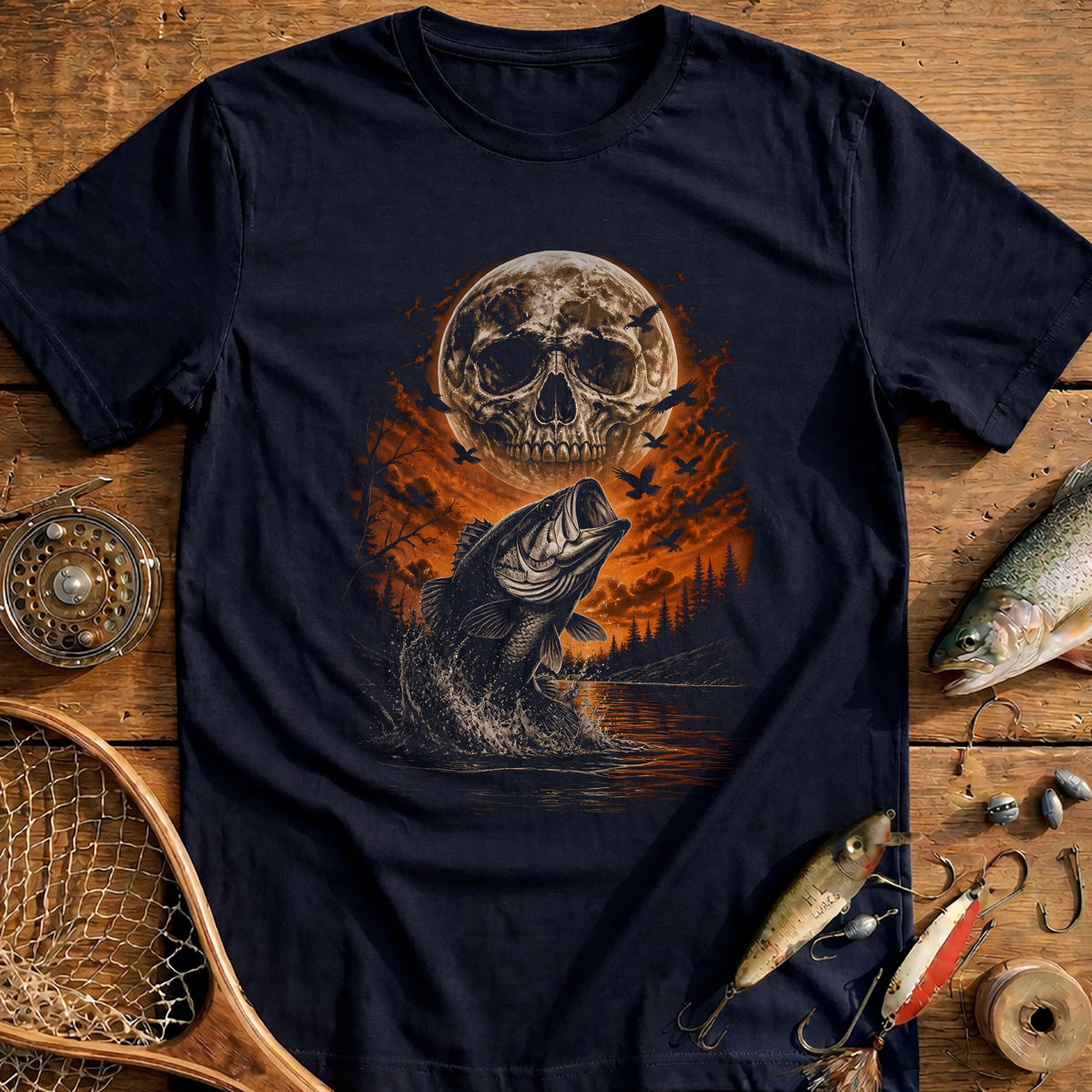 Bass Skull Moon Crows Fishing T-Shirt AU product image 1