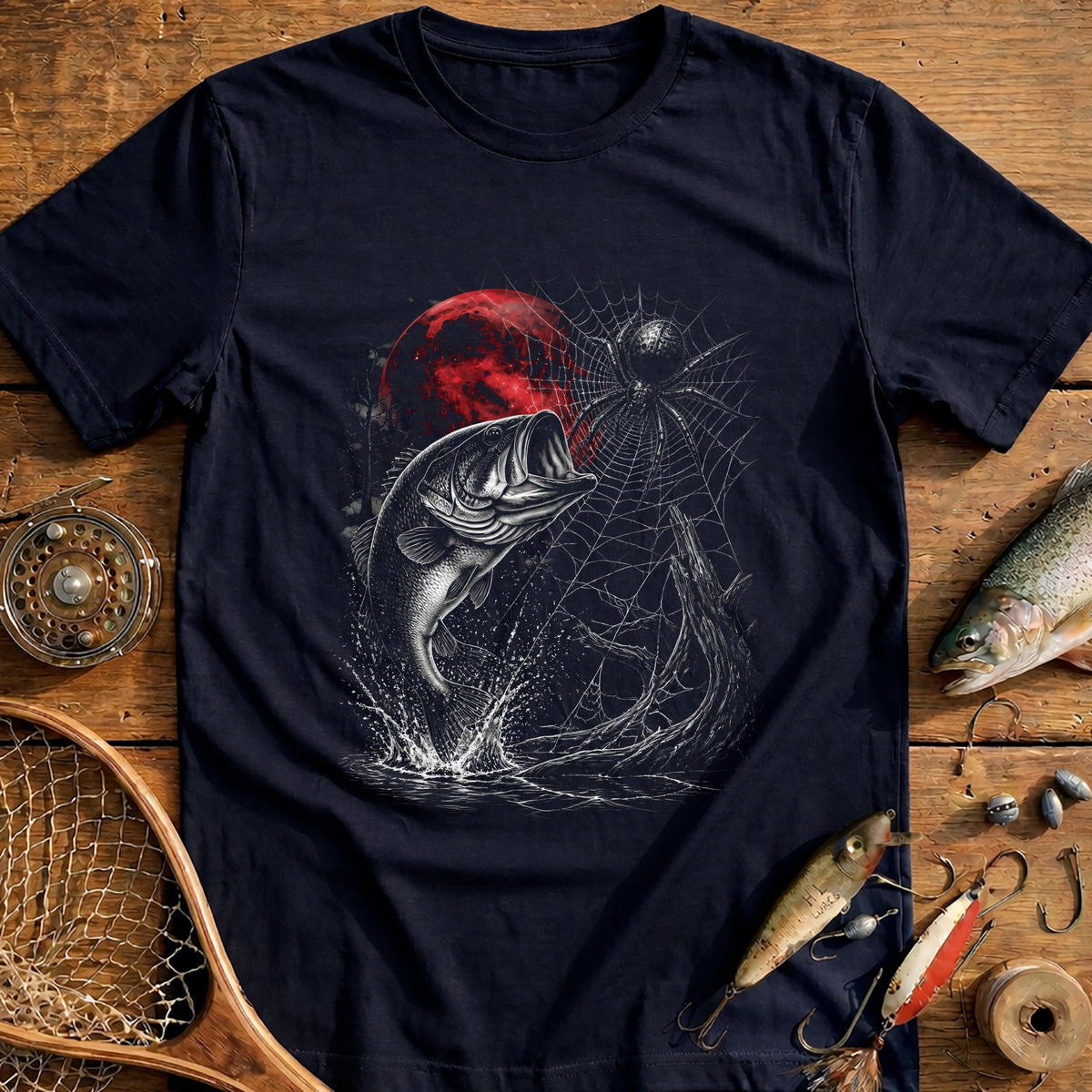 Bass Spider Web Redmoon Fishing T-Shirt AU product image 2