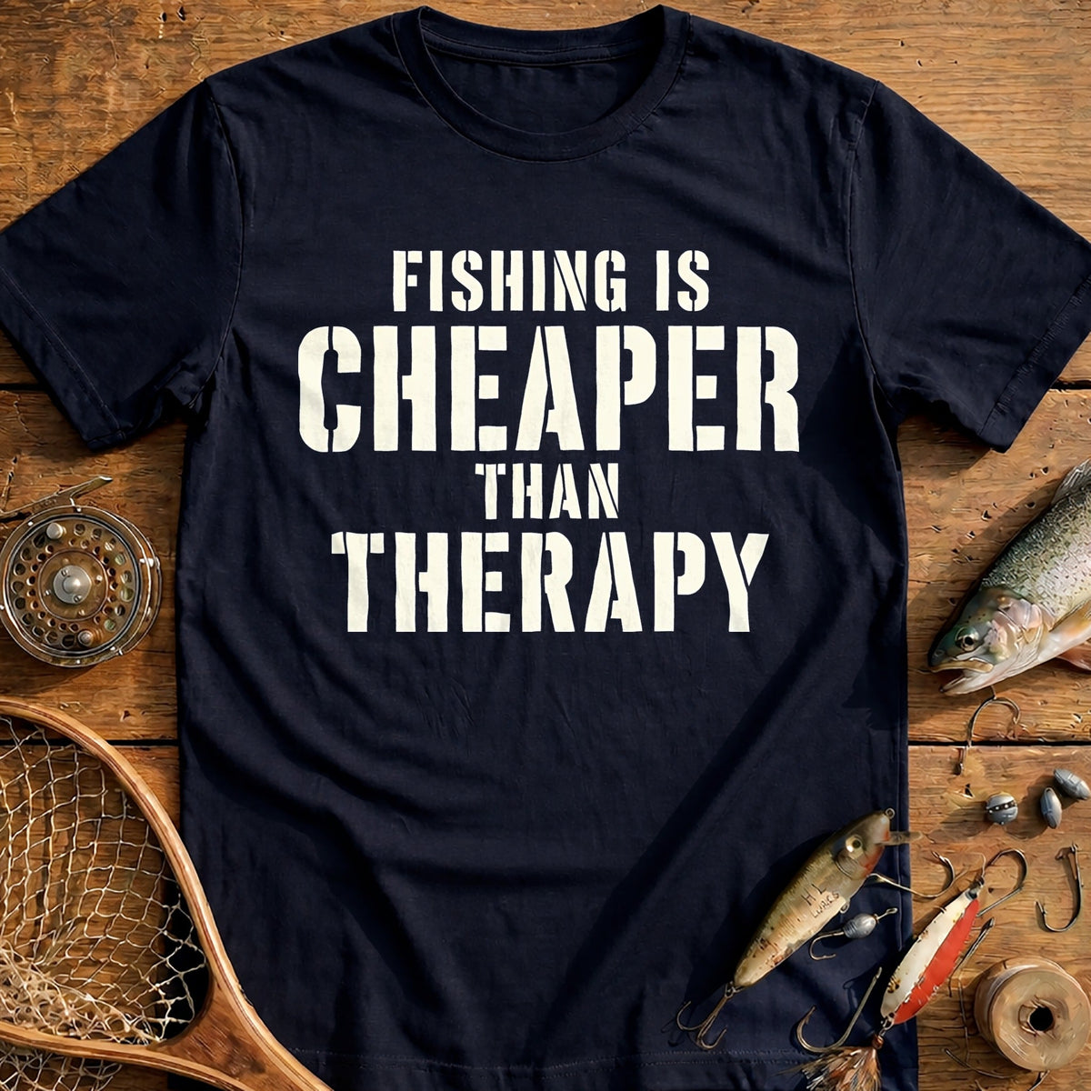 Fishing is Cheaper Than Therapy T-Shirt product image 2
