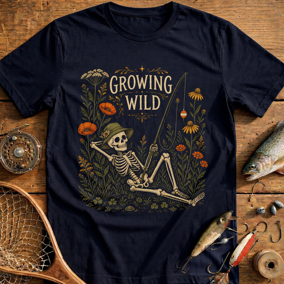 Growing Wild Skeleton Fishing T-Shirt US product image 2