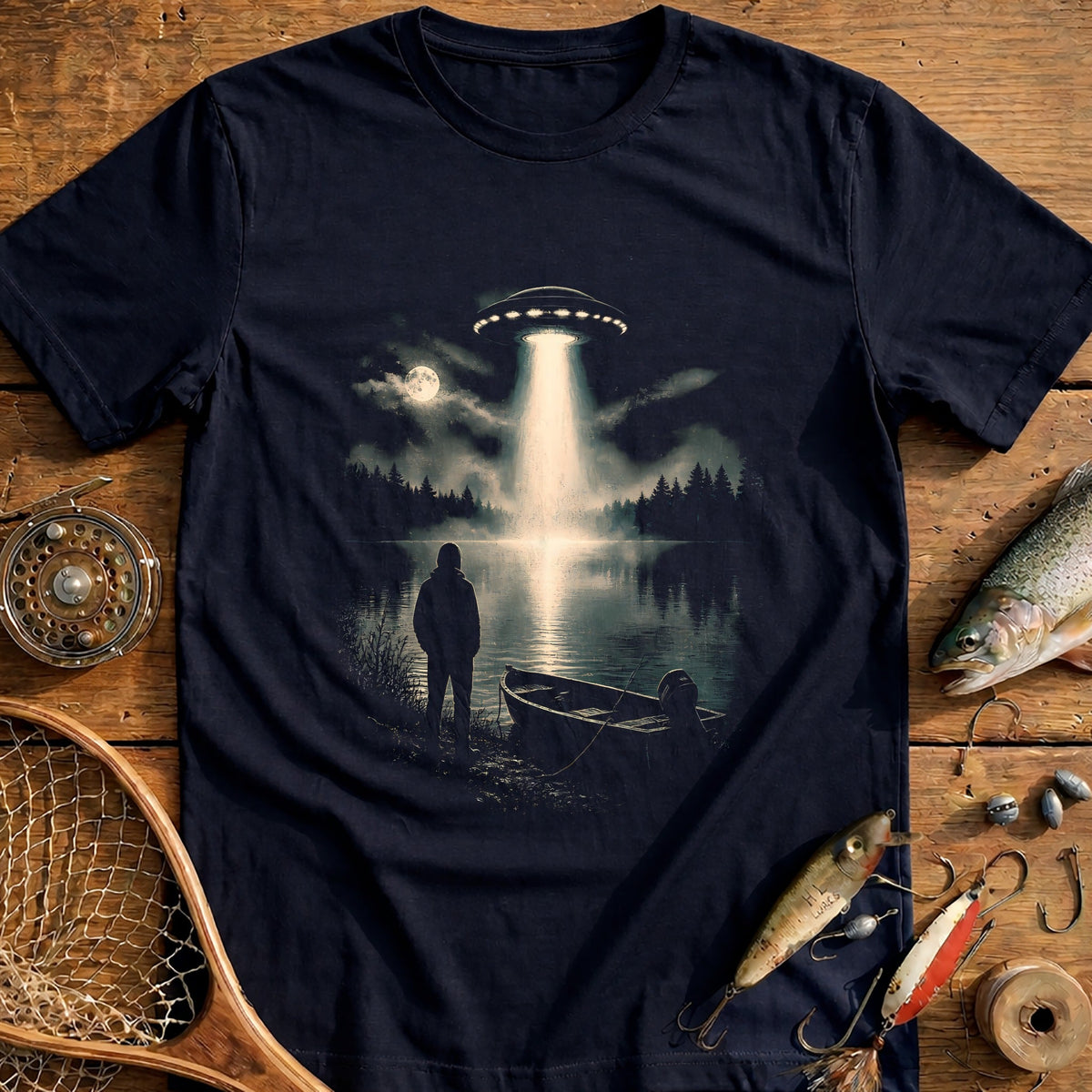 Hooded Ufo Lake Fishing T-Shirt AU product image 1
