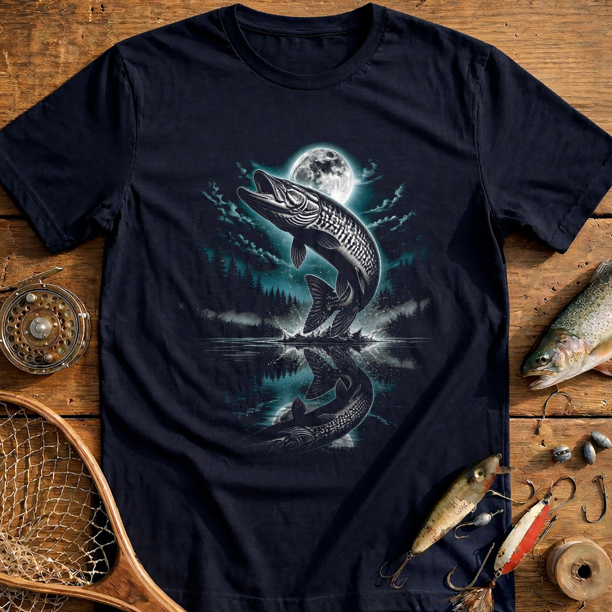 Muskie Mirrored Teal Fishing T-Shirt US product image 2