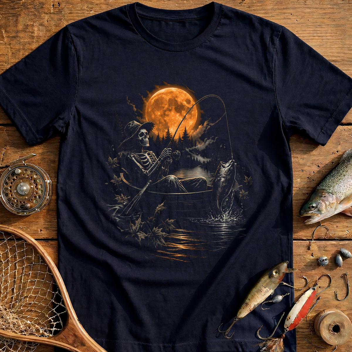 Skeleton Angler Rowboat Fishing T-Shirt AU product image 2