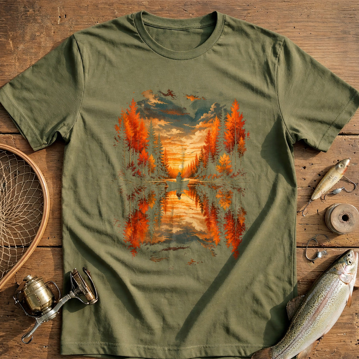 Autumn Lake Reflection Fishing T-Shirt EU product image 4
