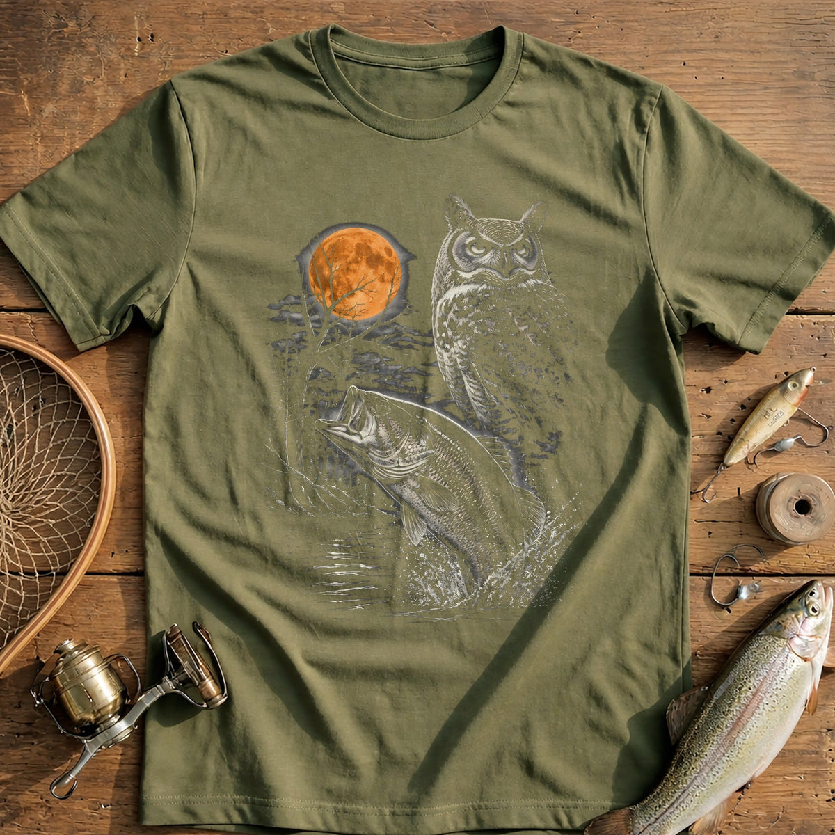 Bass Owl Trees Silver Fishing T-Shirt product image 4