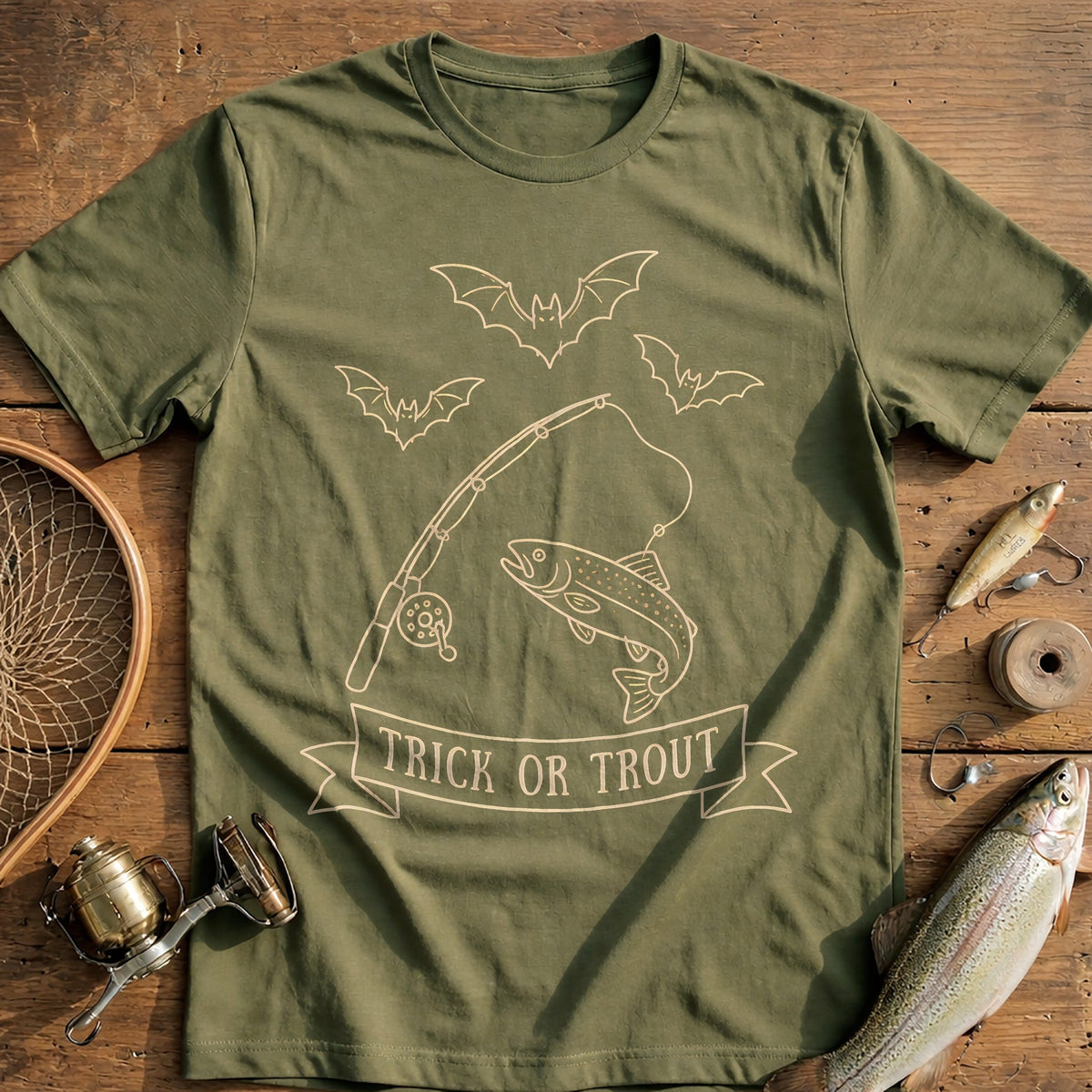 Bats Trick or Trout Fishing T-Shirt product image 4