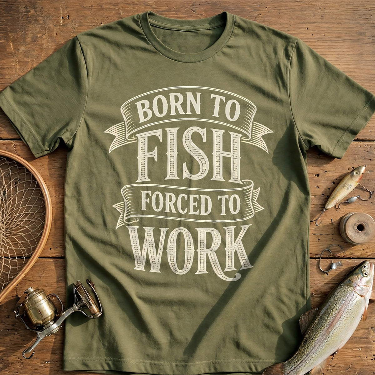 Born to Fish Forced to Work Fishing T-Shirt EU product image 4