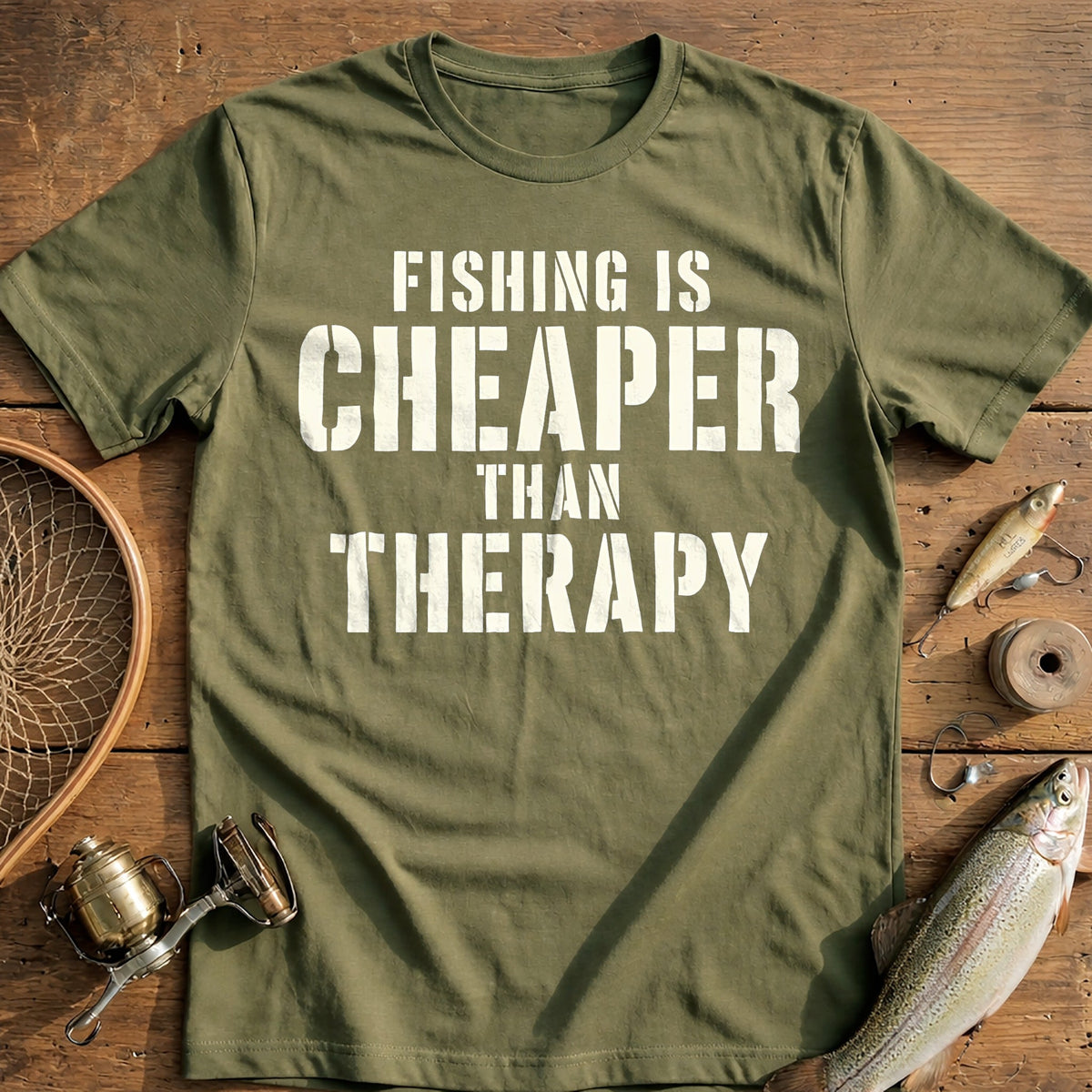 Fishing is Cheaper Than Therapy T-Shirt product image 4
