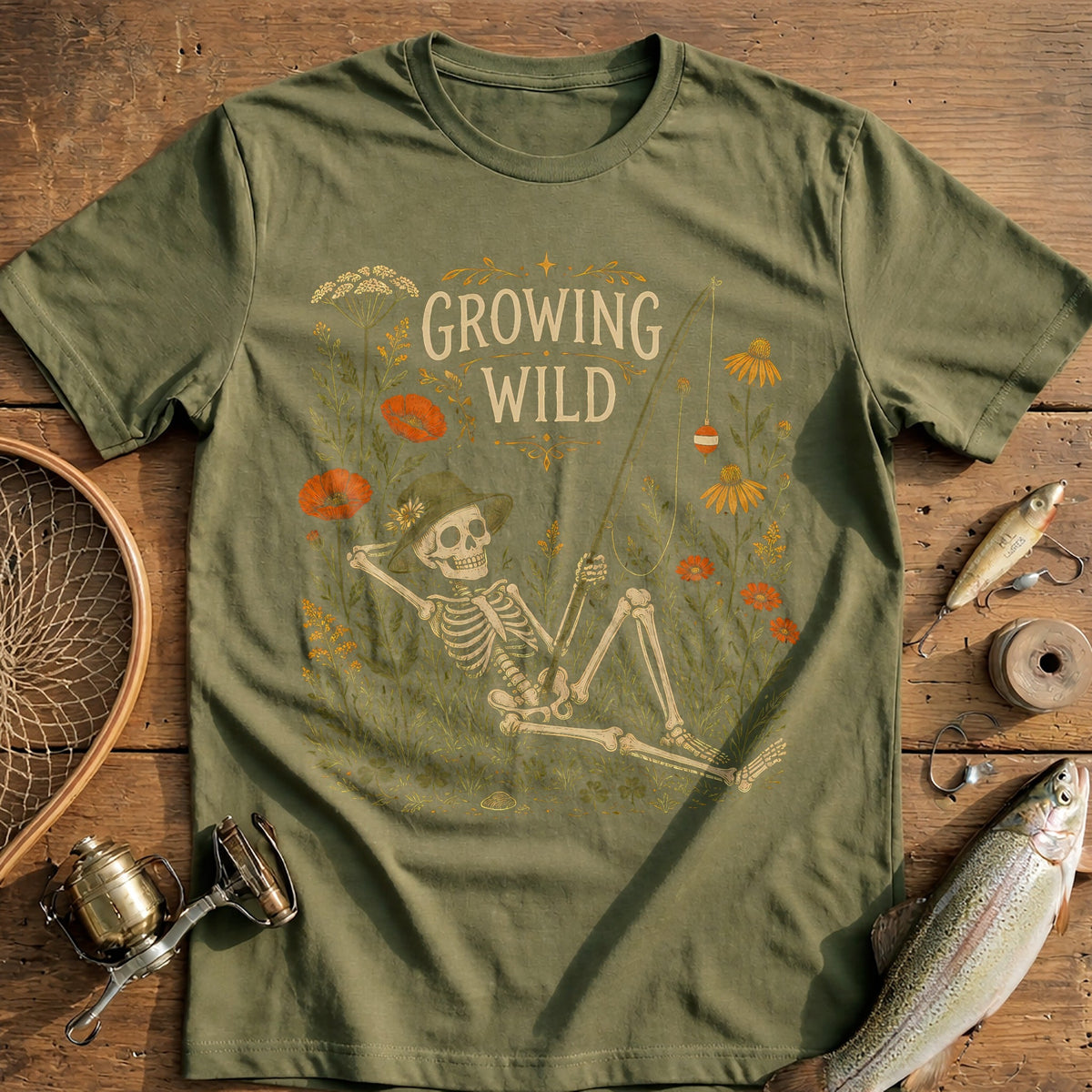 Growing Wild Skeleton Fishing T-Shirt US product image 4