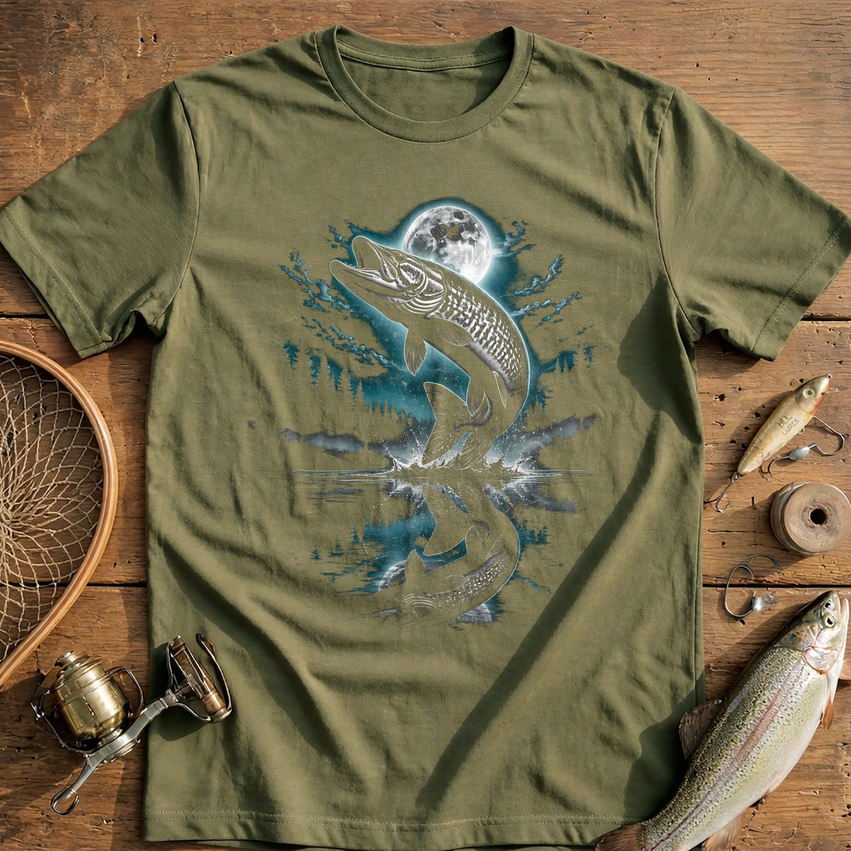 Muskie Mirrored Teal Fishing T-Shirt US product image 1