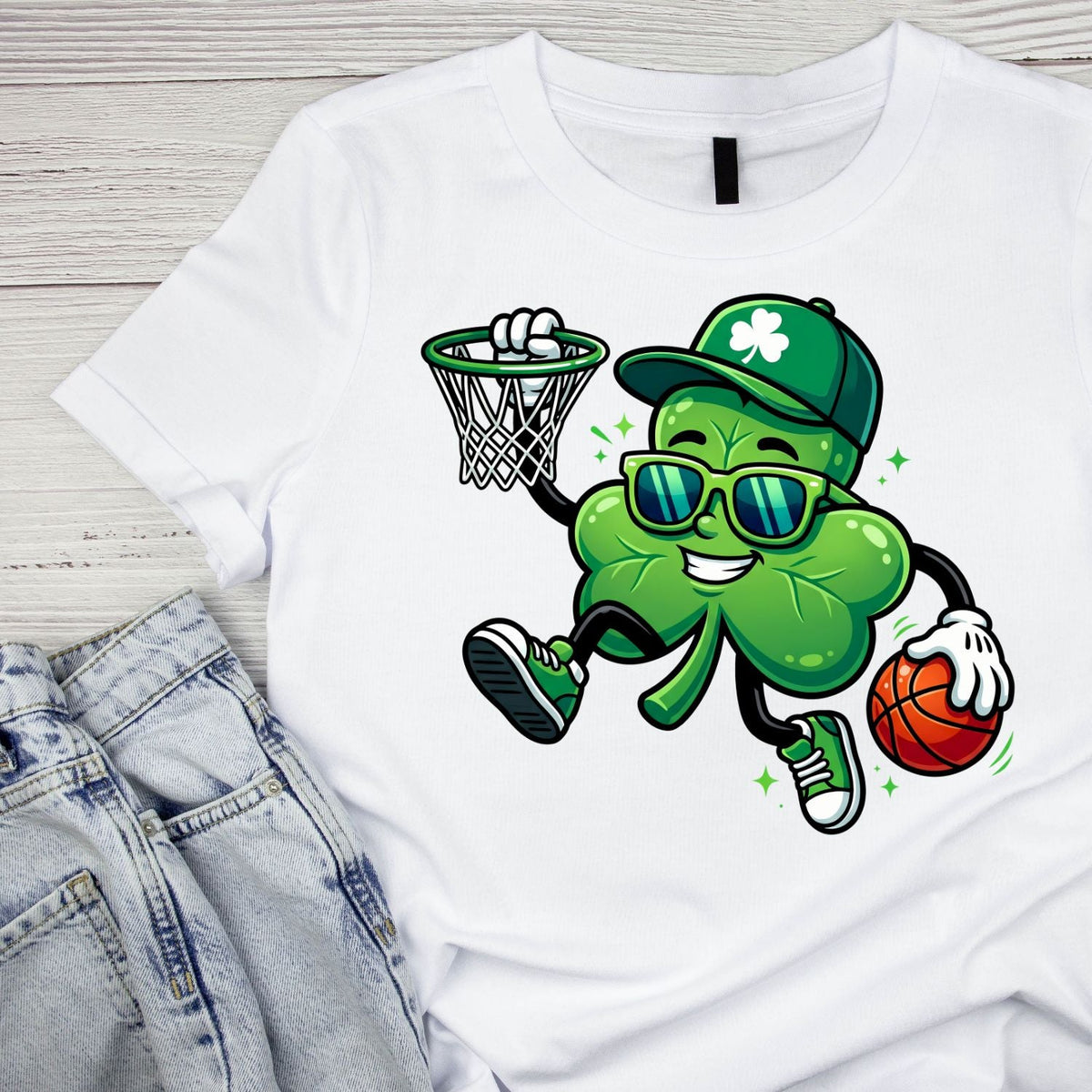 Basketball Dunking Shamrock T-shirt | St Patrick’s Day product image 3