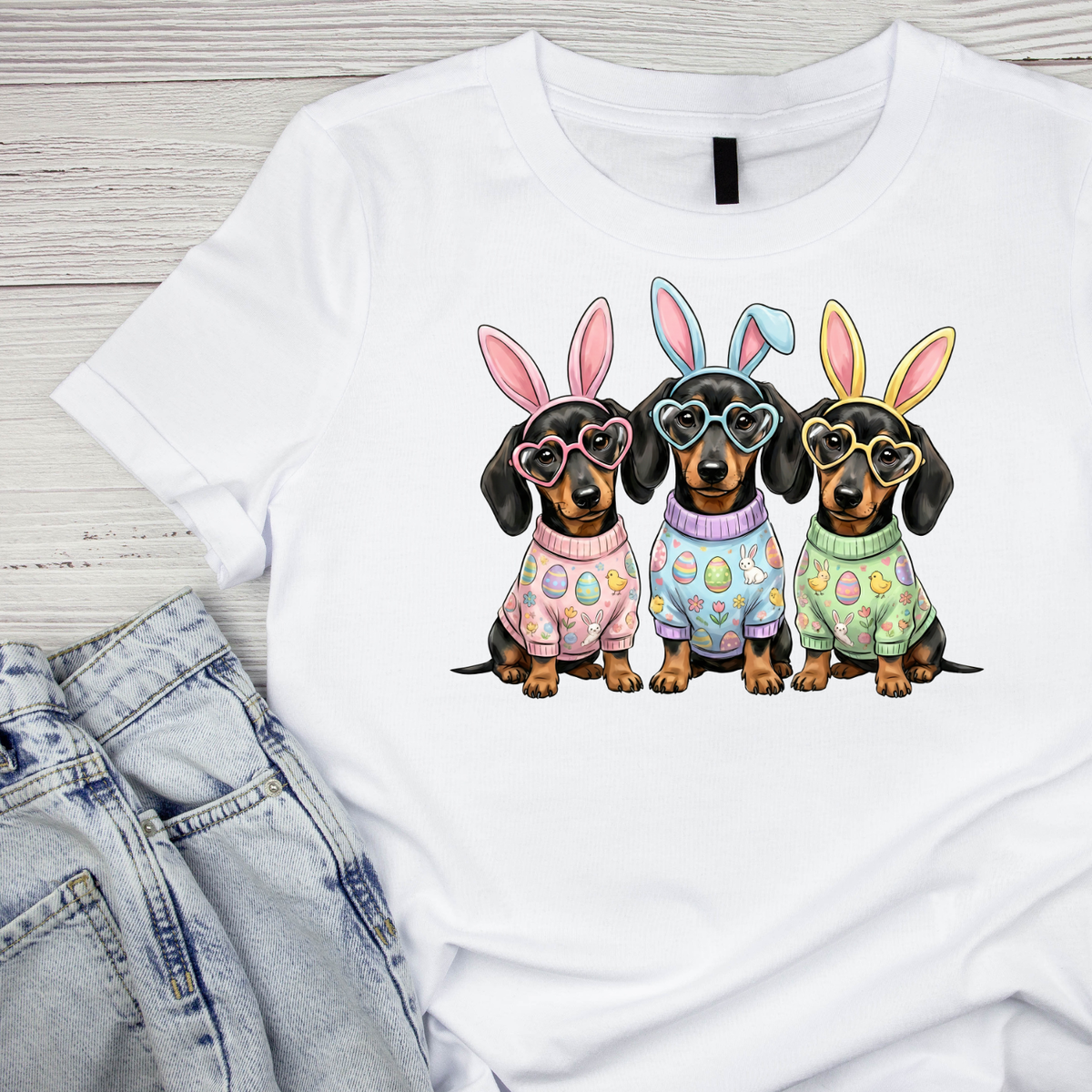 Dachshund Easter Bunny T-shirt | Graphic Tee | Printed product image 1