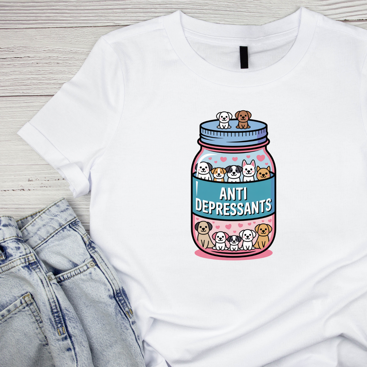 Dog Anti Depressants Pill Bottle T-shirt | Graphic Tee product image 1