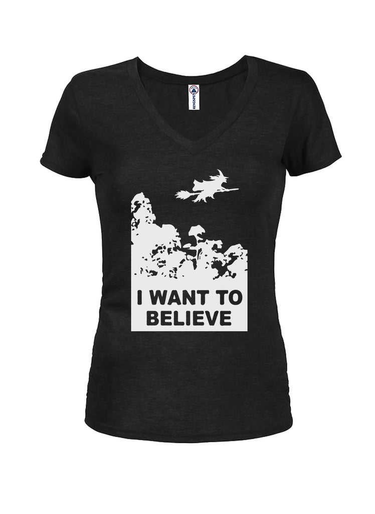 I Want to Believe Witch Juniors V Neck T-Shirt product image 1