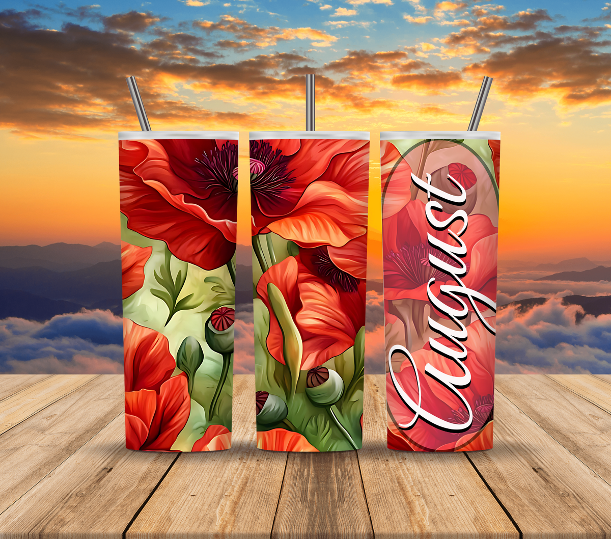August Floral Poppy Birthday Tumbler