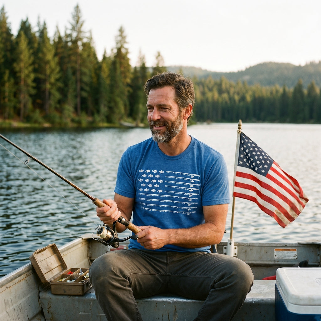 Fishing American Flag Men's T Shirt product image 2
