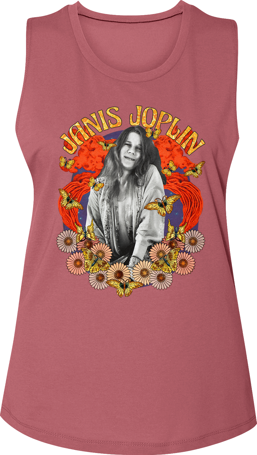 Ladies Flower Power Janis Joplin Muscle Tank Top