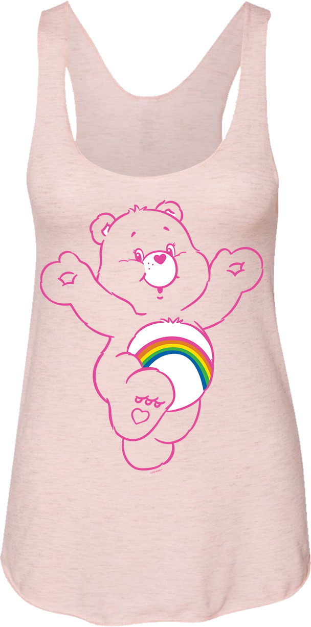 Ladies Pink Outline Cheer Bear Care Bears Racerback Tank Top