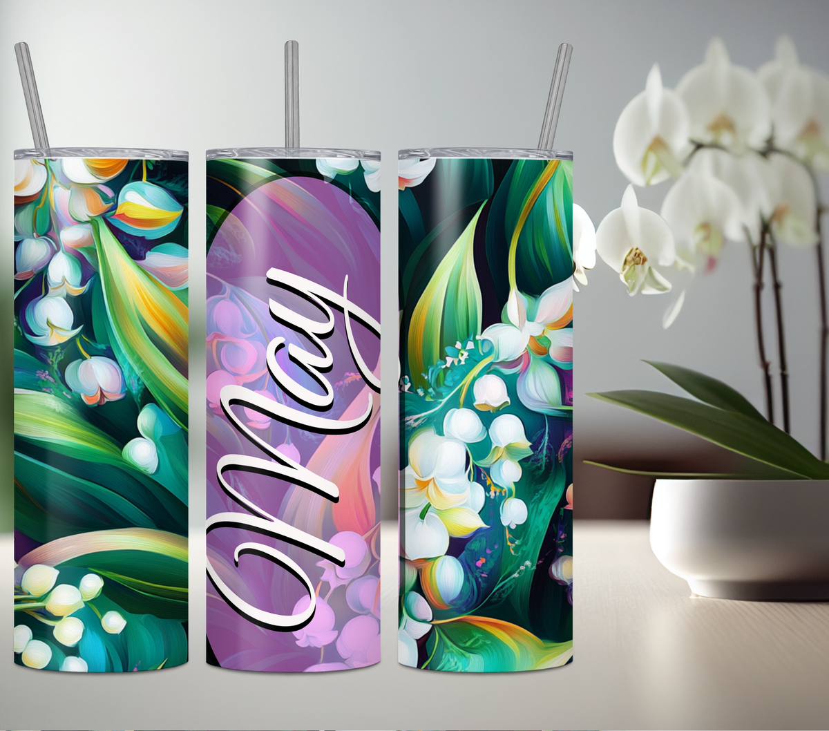 May Floral  Hot/Cold Tumbler Lily of the Valley