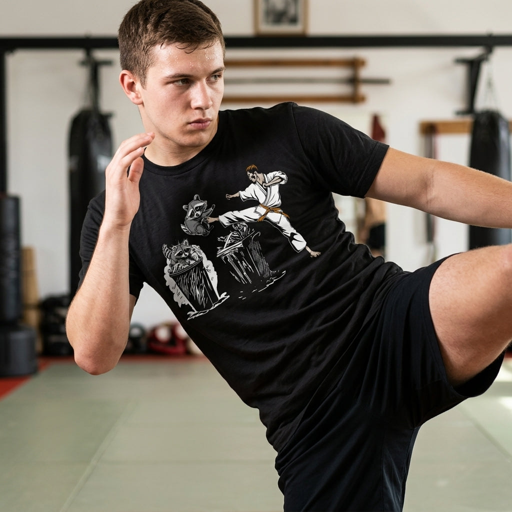 Karate Kicking Raccoon Men's T Shirt product image 2