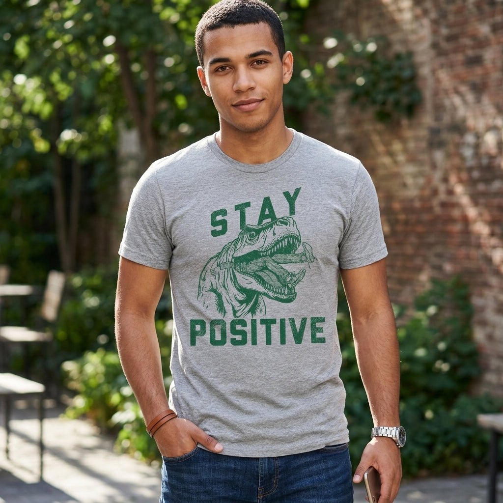 Stay Positive T Rex Attack Men's T Shirt product image 2