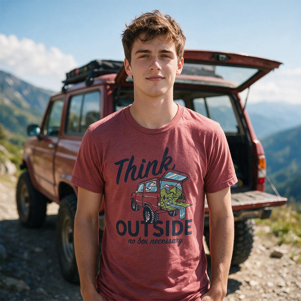 Mens Think Outside No Box Necessary Funny Camping Vintage product image 2